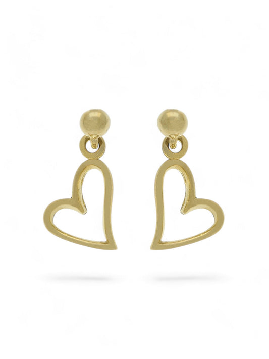Open heart Drop Earrings in 9ct Yellow Gold