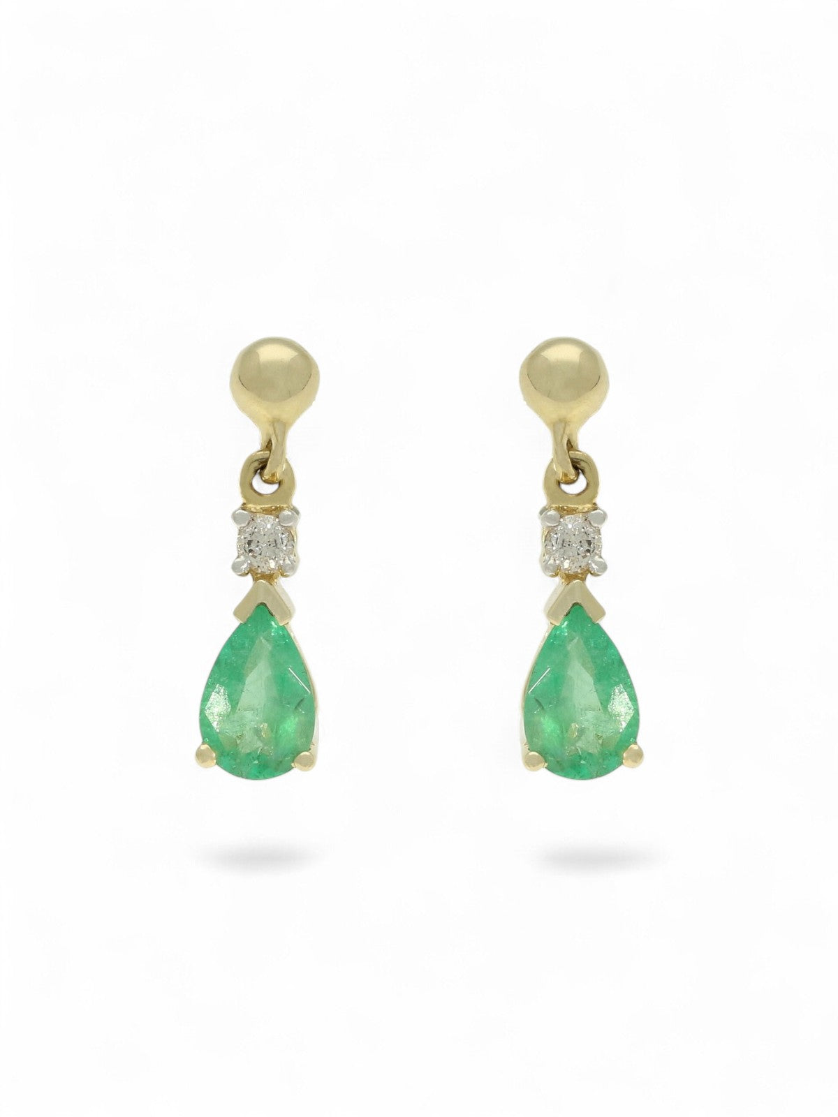 Emerald & Diamond Pear Drop Earrings in 9ct Yellow Gold