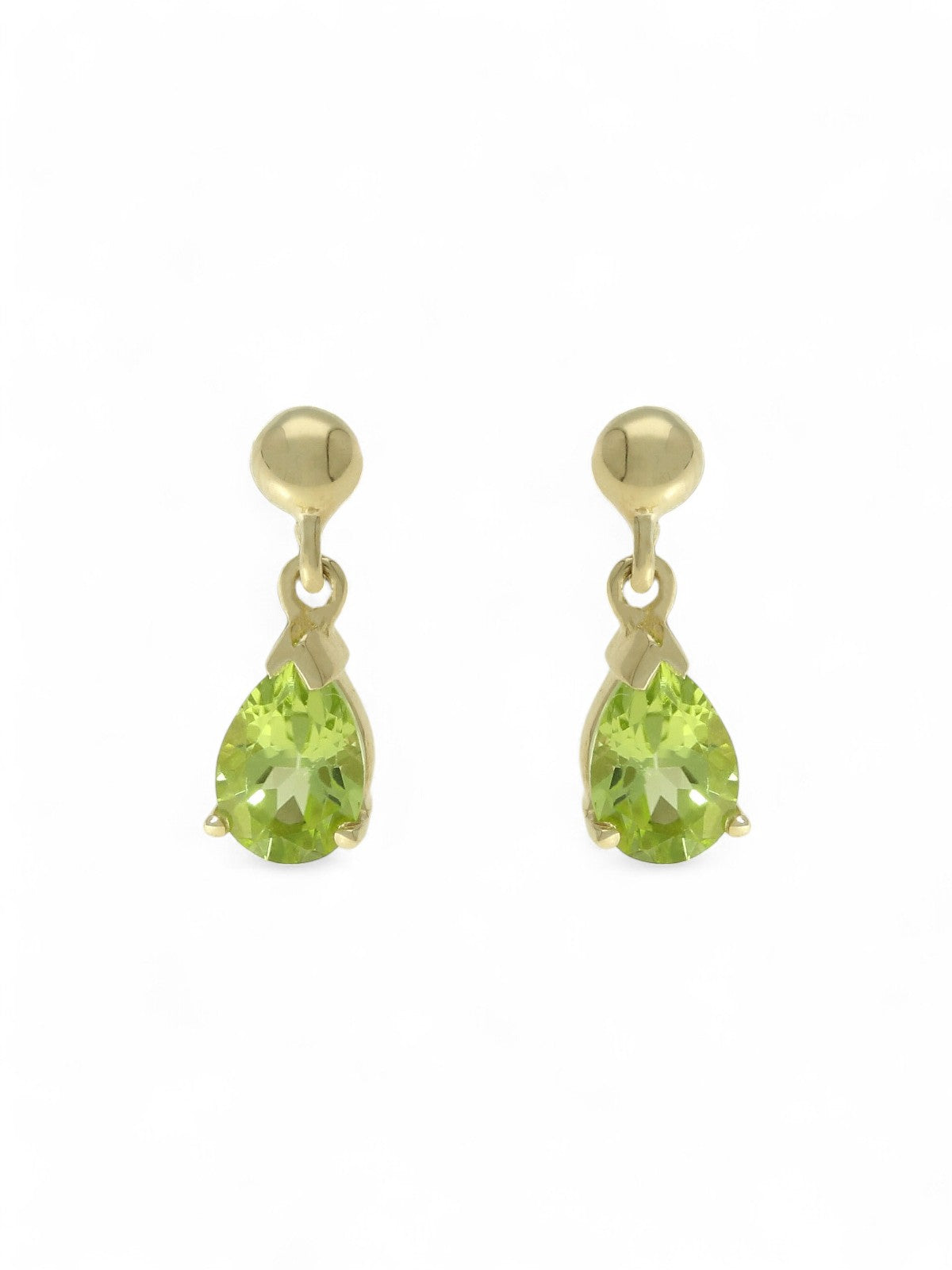 Peridot Pear Drop Earrings in 9ct Yellow Gold