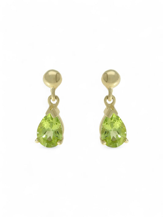 Peridot Pear Drop Earrings in 9ct Yellow Gold