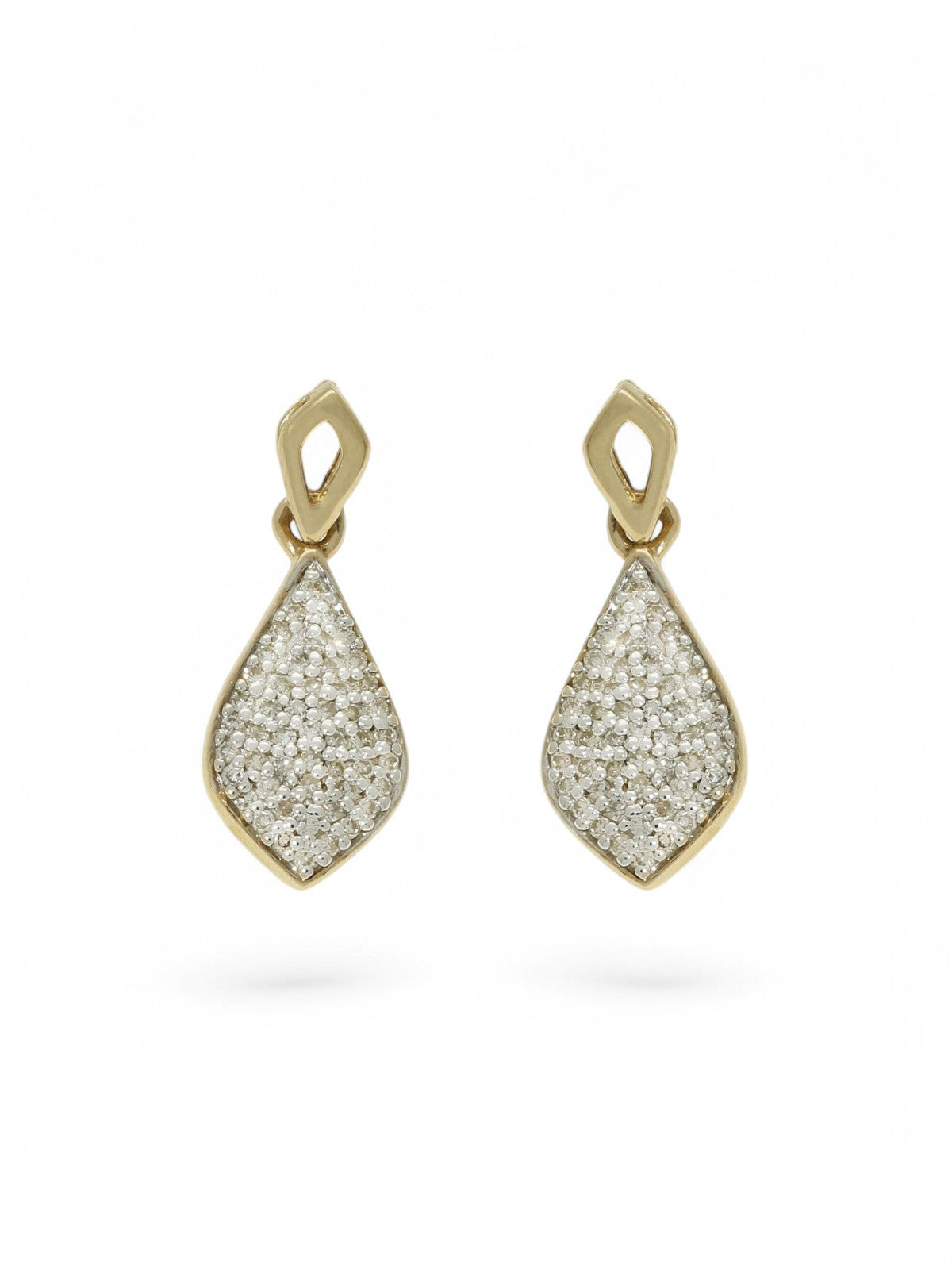 Diamond Pave Set Marquise Drop Earrings in 9ct Yellow Gold