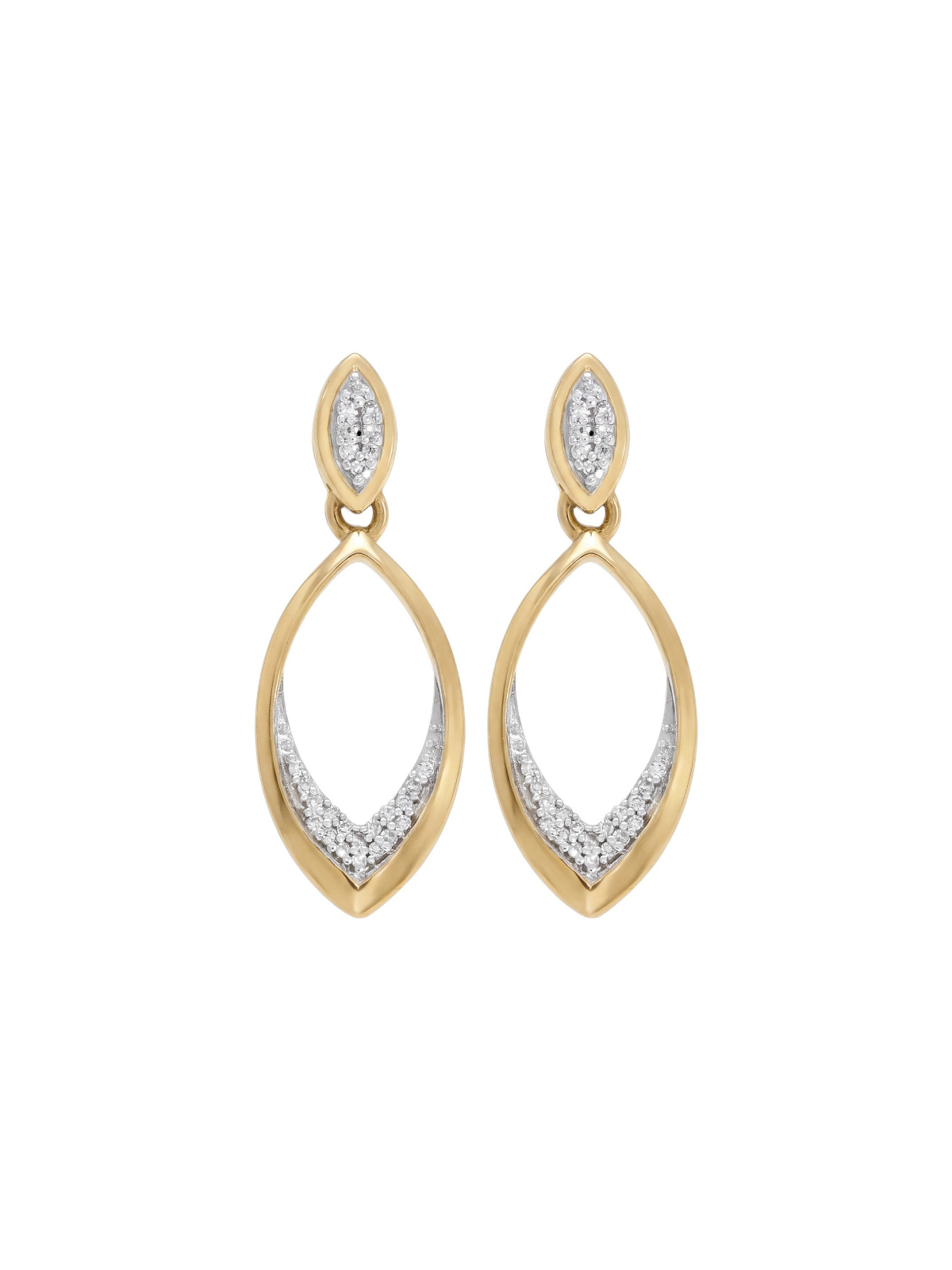 Diamond Marquise Drop Earrings with 0.08ct of Round Brilliant Diamonds in 9ct Yellow Gold