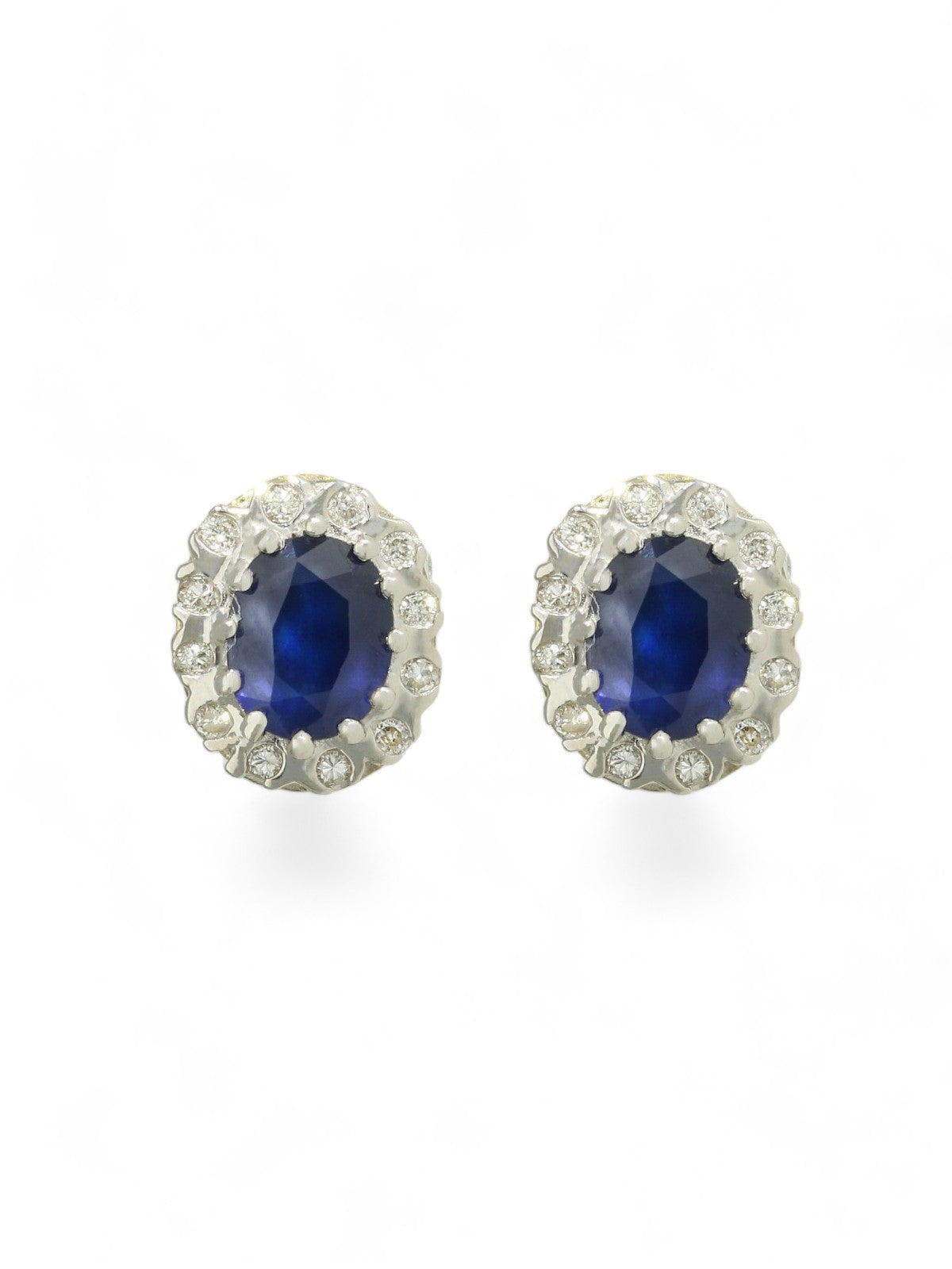 Sapphire & Diamond Oval Cluster Stud Earrings in 9ct Yellow & White Gold