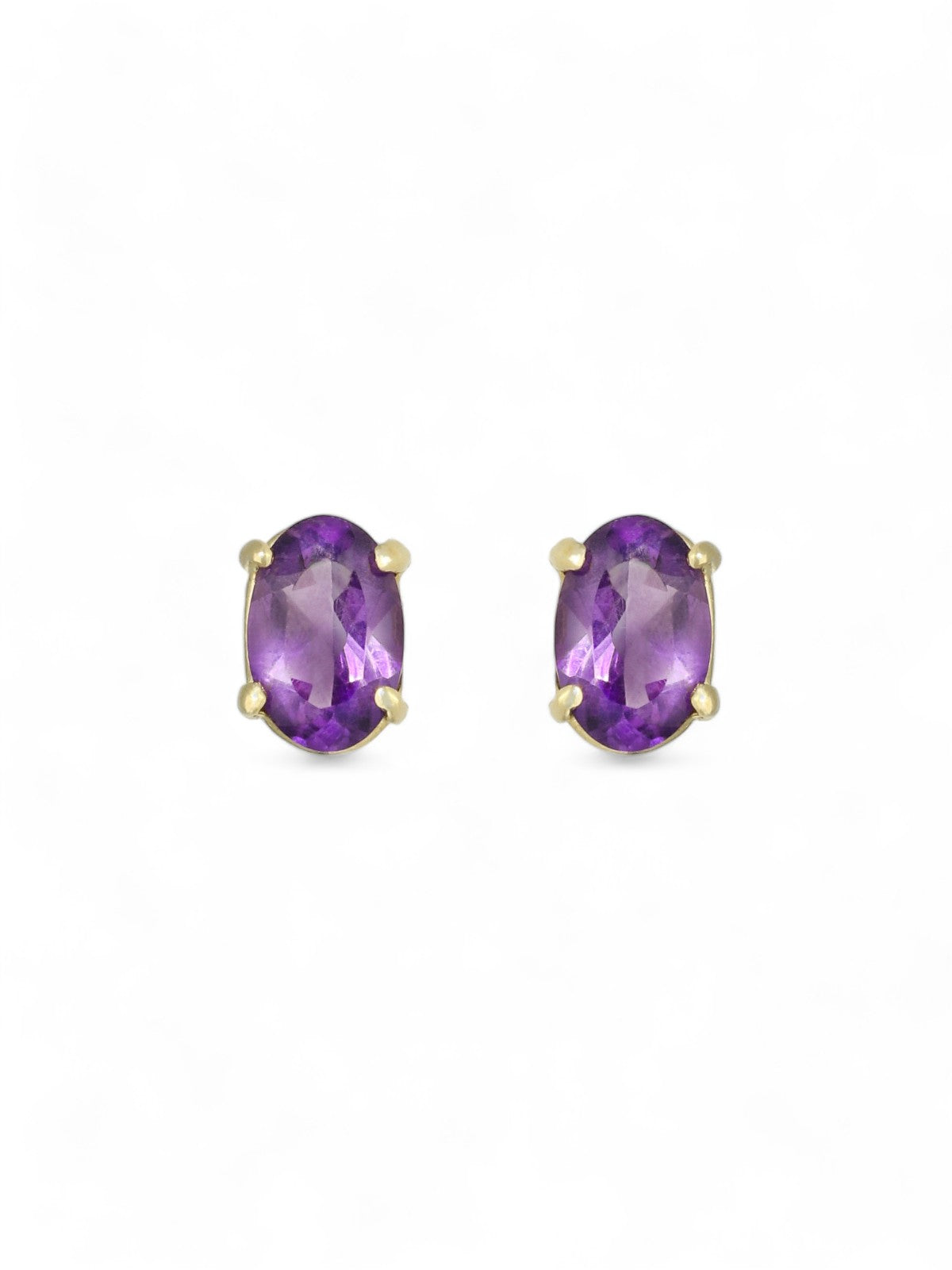 Amethyst Oval Cut Single Stone Earrings in 9ct Yellow Gold