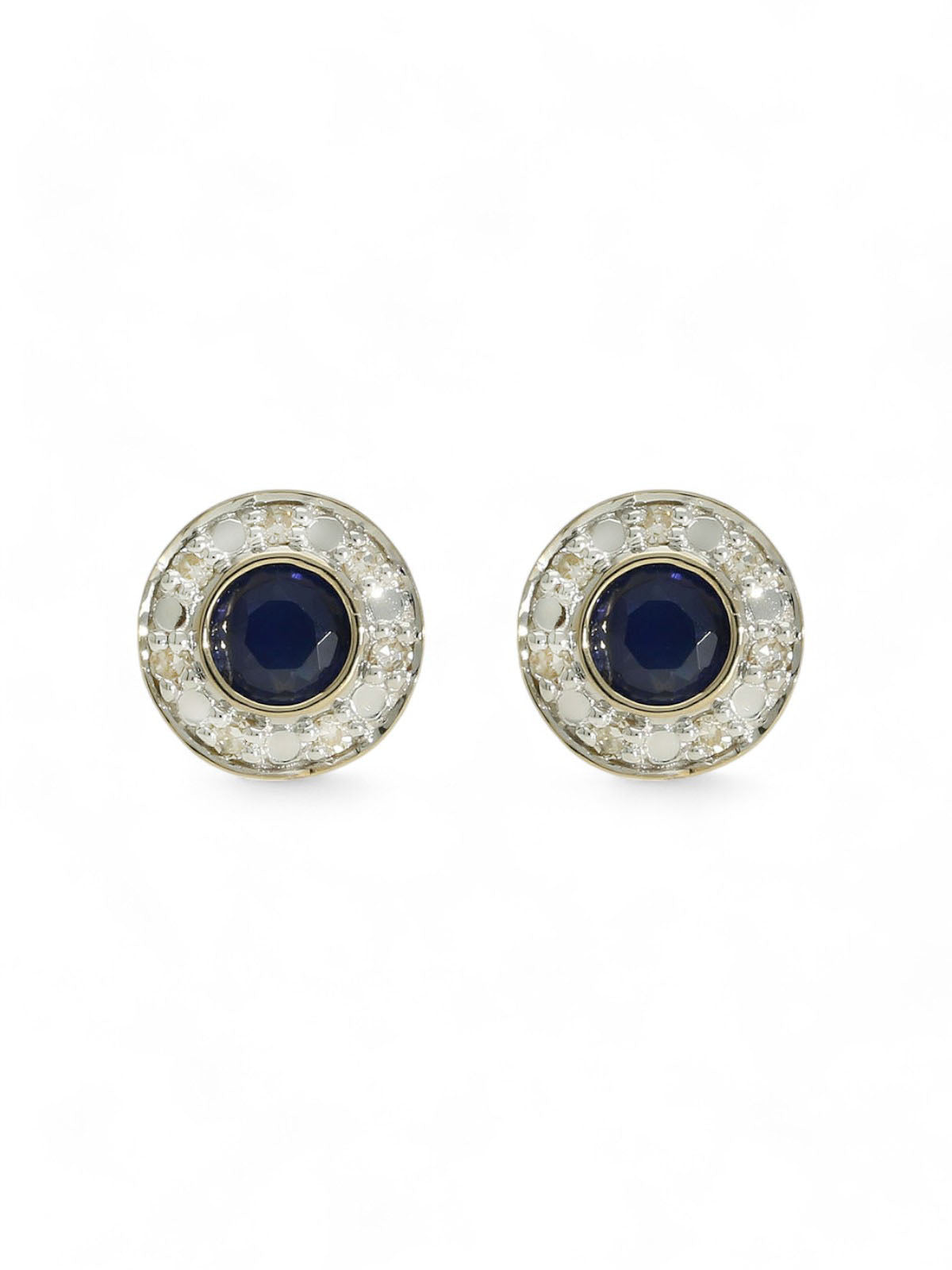Sapphire & Diamond Cluster Stud Earrings in 9ct Yellow and White Gold