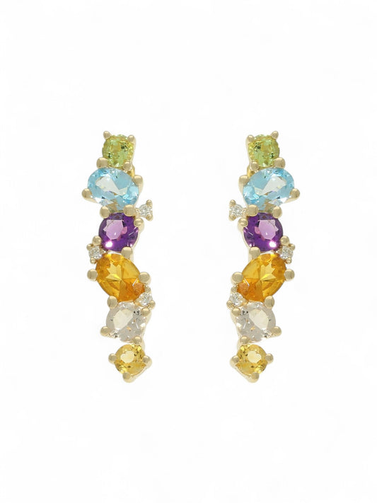 Multi Gemstone & Diamond Drop Earrings in 9ct Yellow Gold