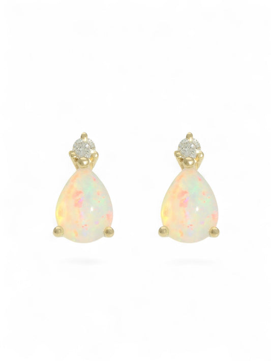 Opal & Diamond Drop Earrings in 9ct Yellow Gold
