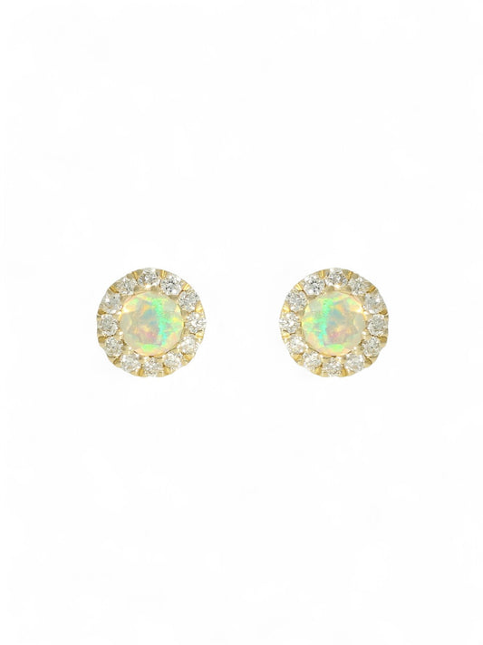 Opal & Diamond Cluster Earrings in 9ct Yellow Gold