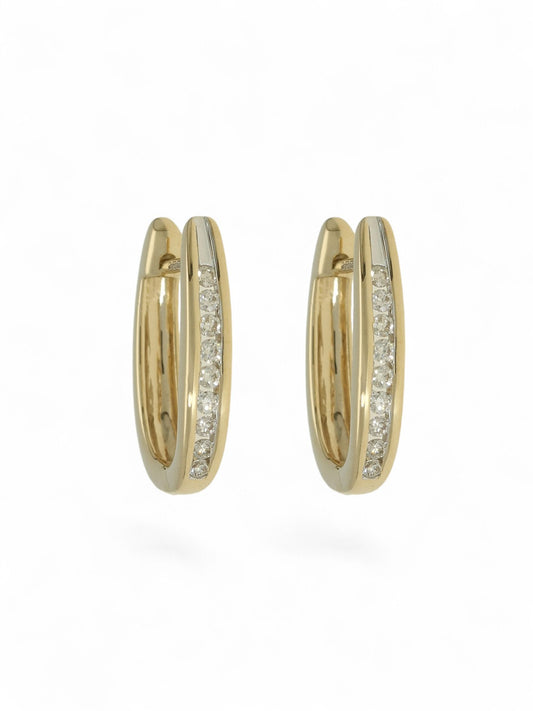 Diamond Channel Set Huggie Hoop Earrings in 9ct Yellow Gold