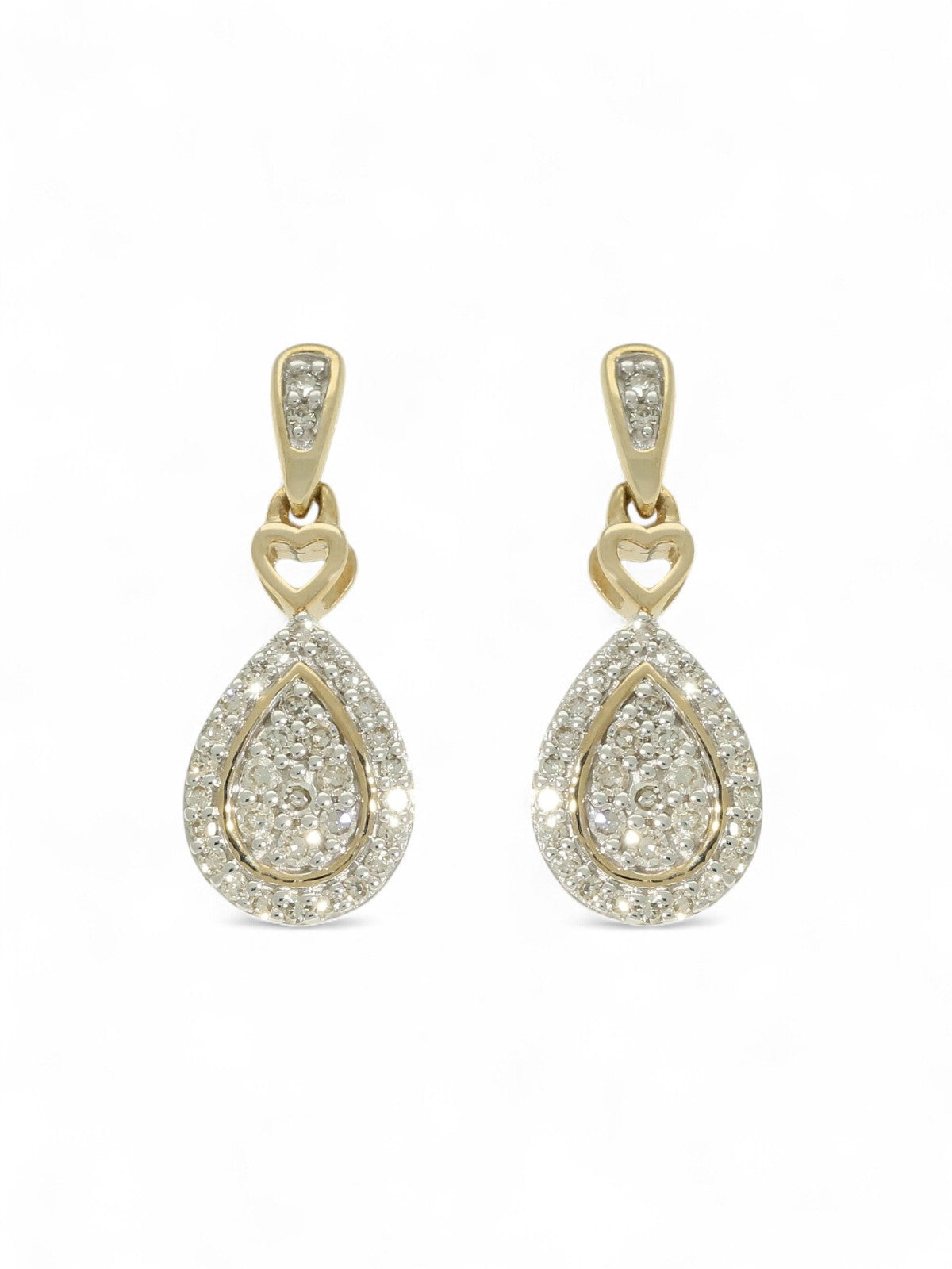 Diamond Pave Set Tear Drop Earrings in 9ct Yellow Gold