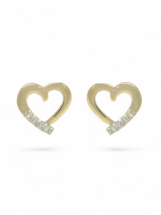 Diamond Heart Stud Earrings in 9ct Yellow Gold