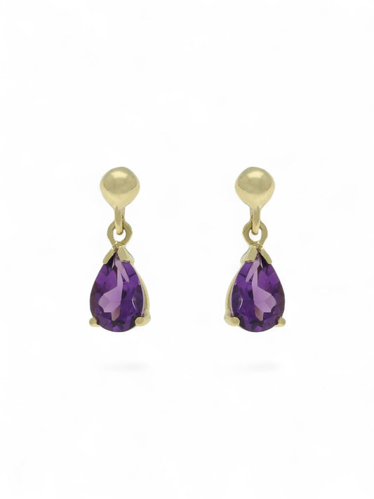 Amethyst Pear Drop Earrings in 9ct Yellow Gold