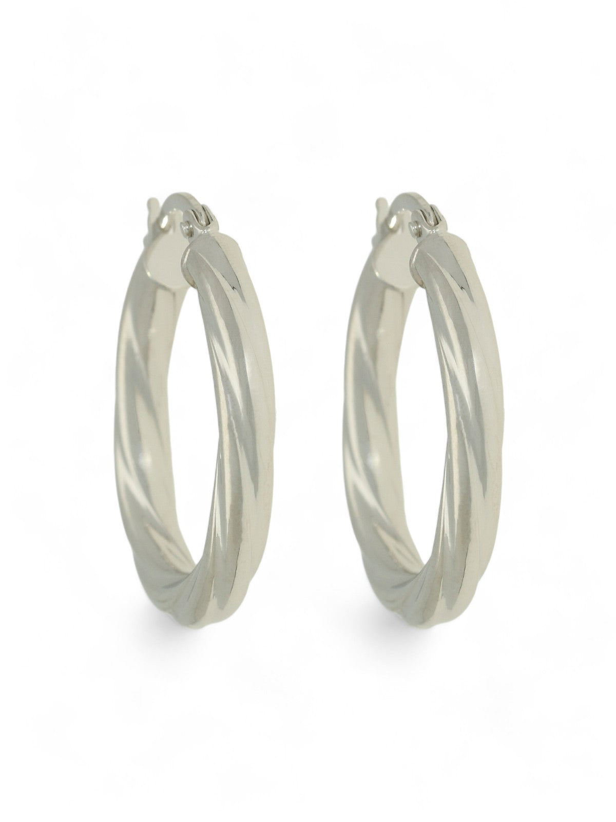 Twist Round 20mm Hoop Earrings in 9ct White Gold