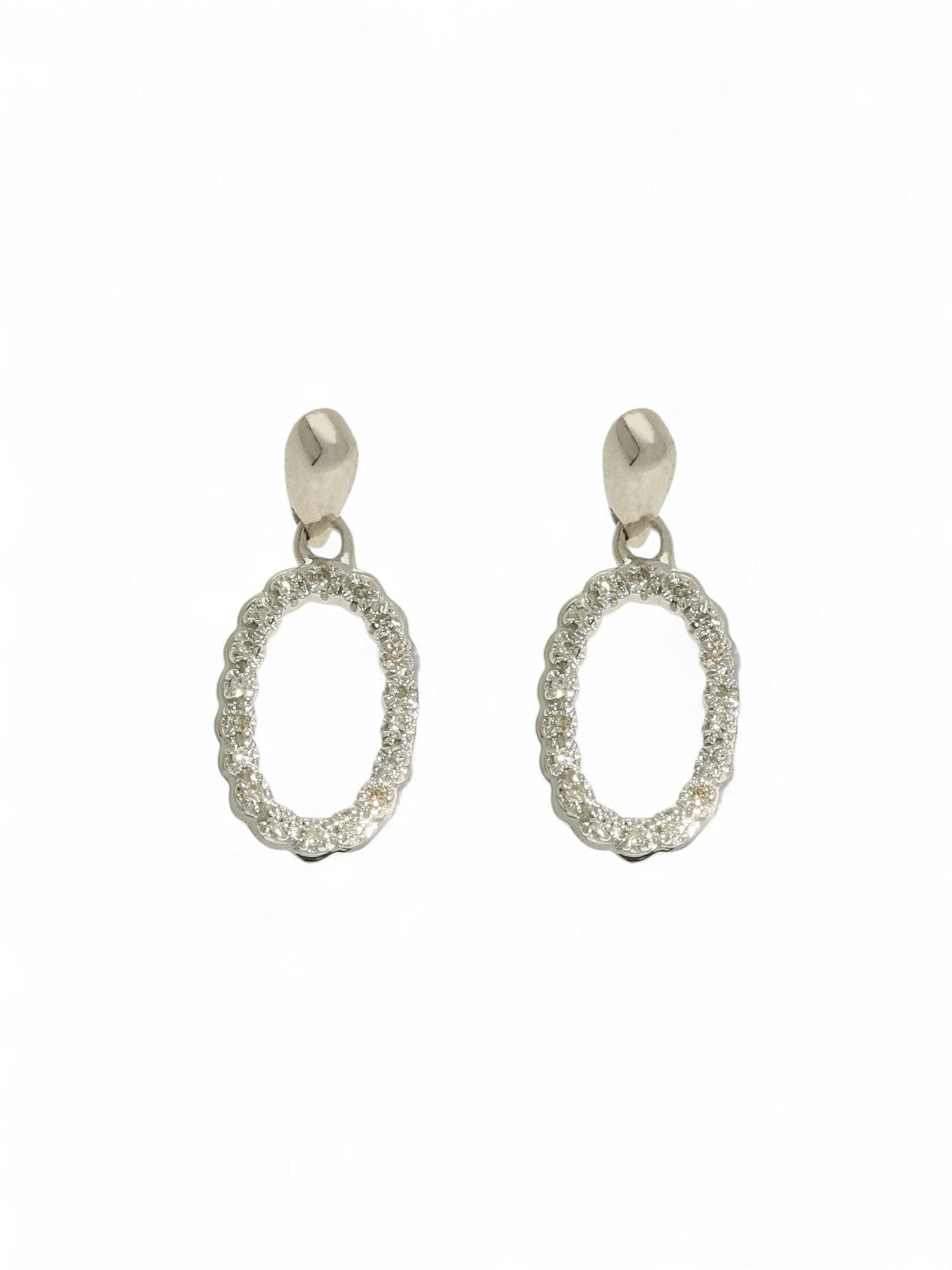 Diamond Oval Drop Earrings in 9ct White Gold