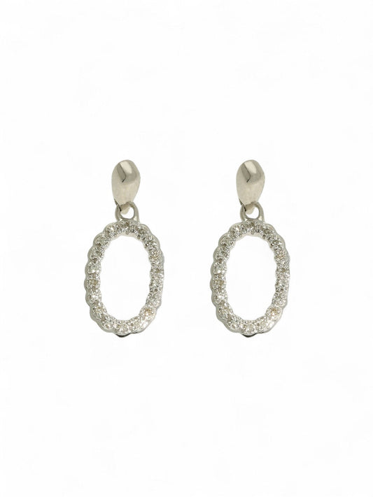 Diamond Oval Drop Earrings in 9ct White Gold
