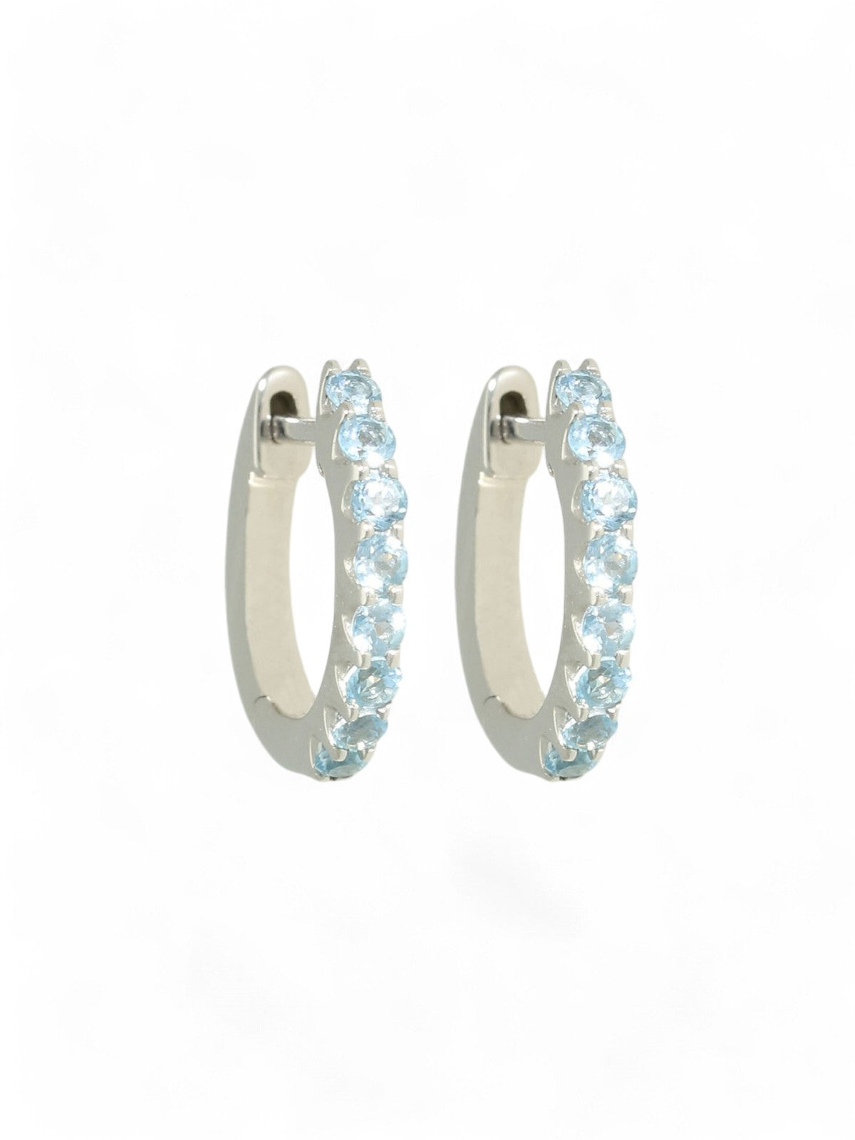 Blue Topaz Half Set Hoop Earrings in 9ct White Gold