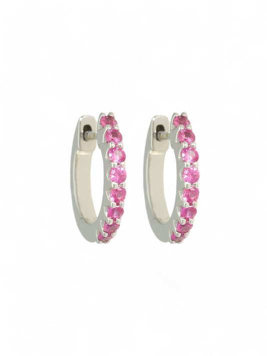Pink Sapphire Half Set Hoop Earrings in 9ct White Gold