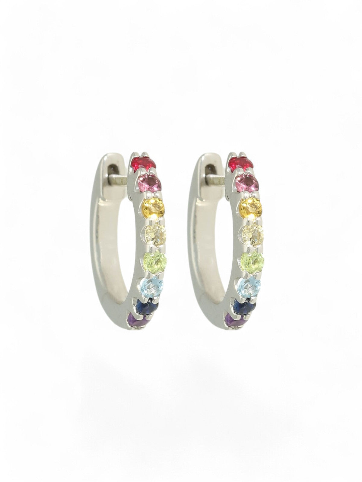 Multi Stone Rainbow Half Set Hoop Earrings in 9ct White Gold