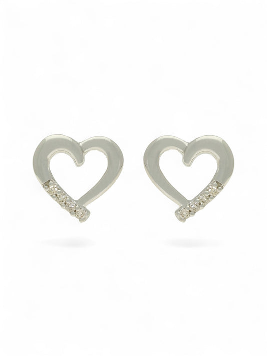 Diamond Heart Stud Earrings in 9ct White Gold