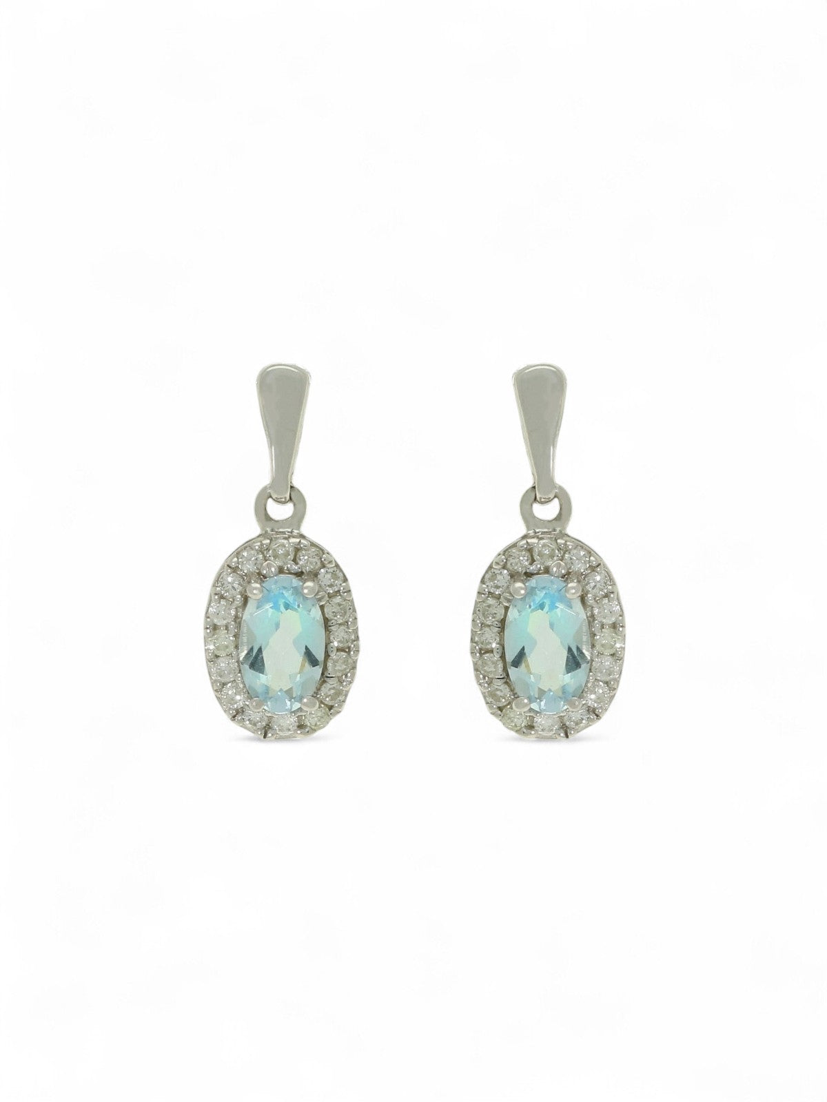 Aquamarine & Diamond Oval Halo Drop Earrings in 9ct White Gold