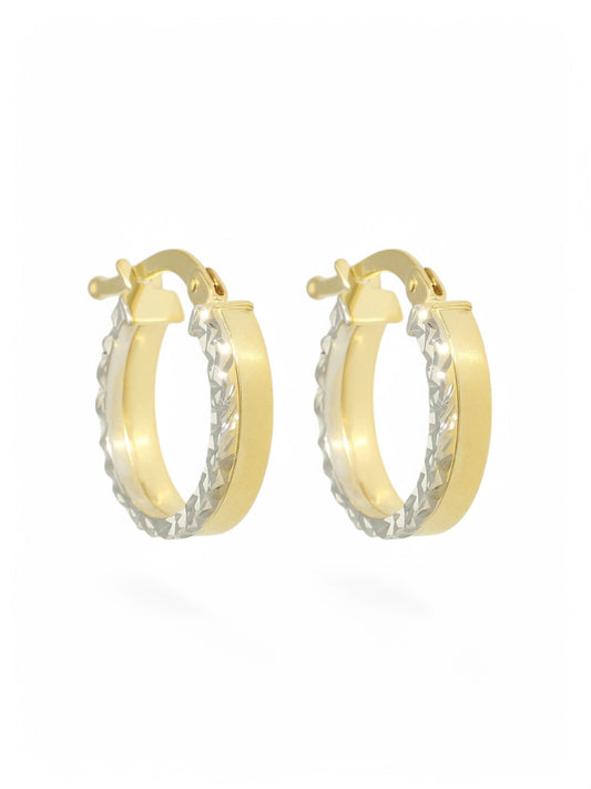 9ct Yellow & White Gold Hoop Earrings 12mm with Polished & Patterned Finish