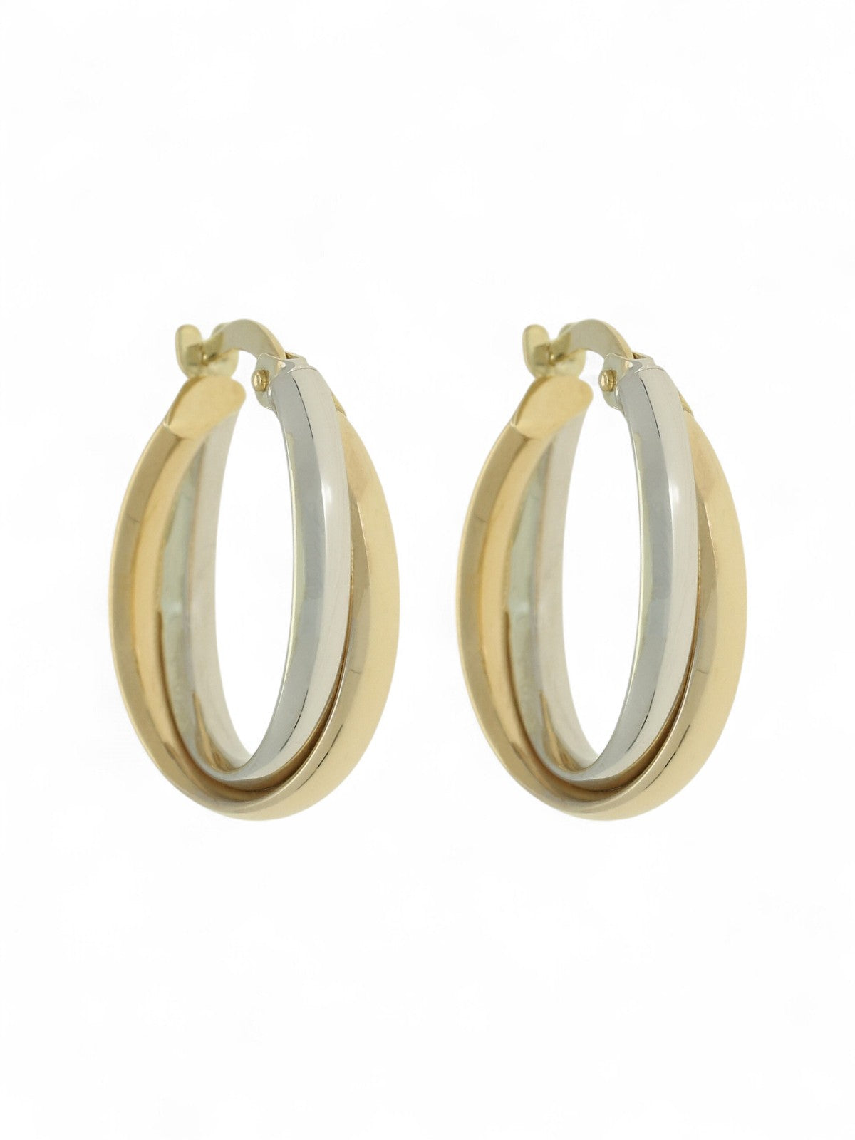9ct Yellow & White Gold Interlocking Hoop Earrings 15mm