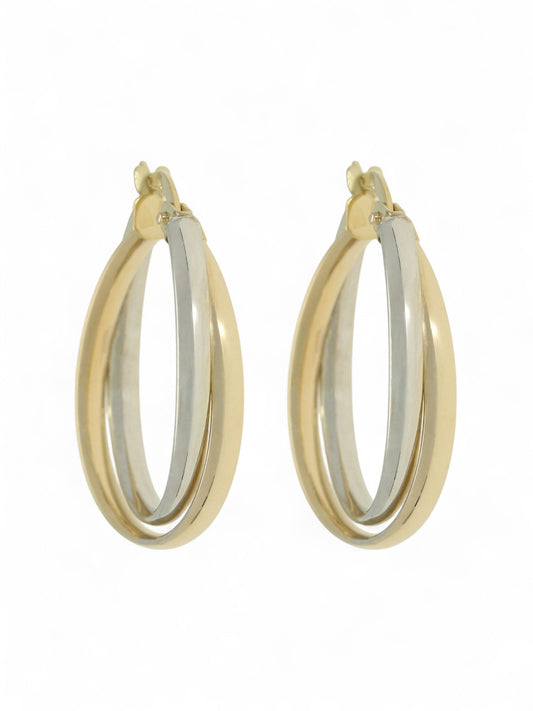 9ct Yellow & White Gold Interlocking Hoop Earrings 20mm