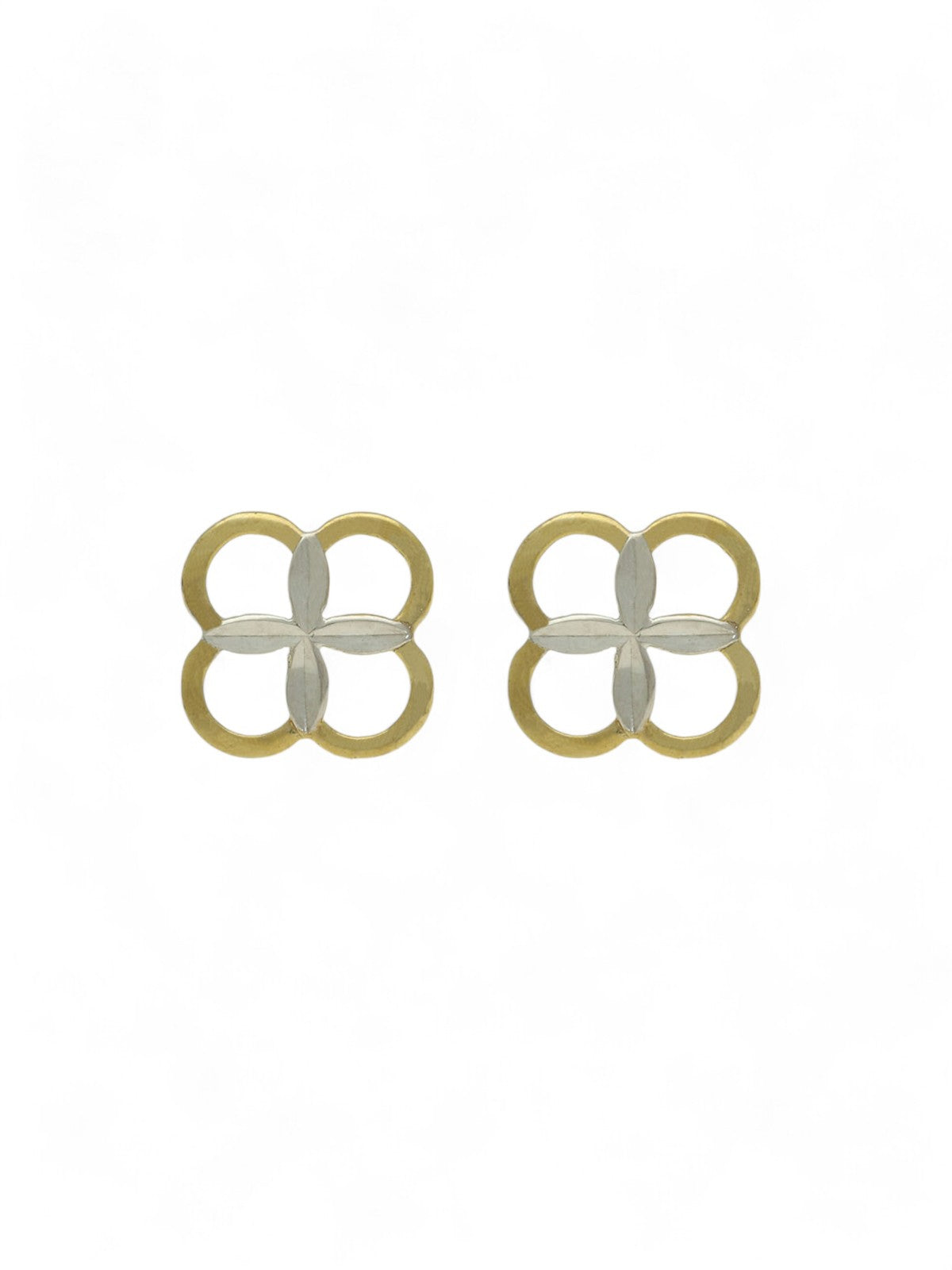 Four Leaf Clover Stud Earrings 7mm in 9ct Yellow and White Gold