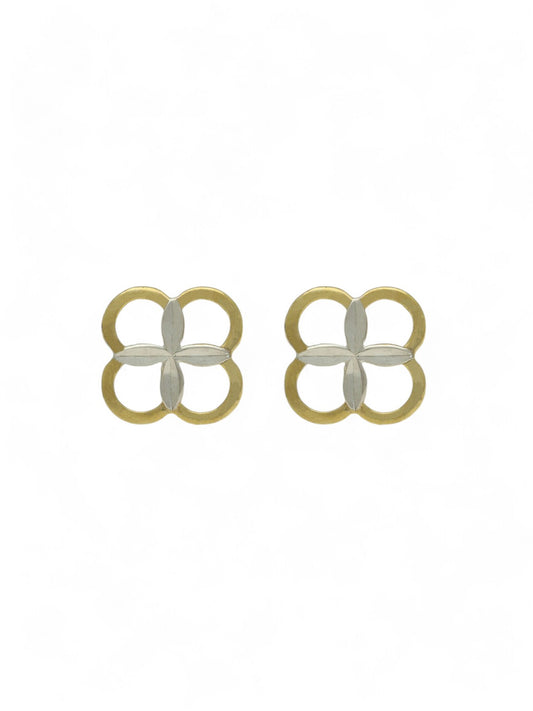 Four Leaf Clover Stud Earrings 7mm in 9ct Yellow and White Gold