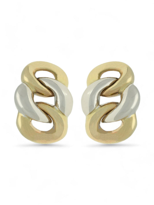 Graduated Curb Link Stud Earrings in 9ct Yellow & White Gold