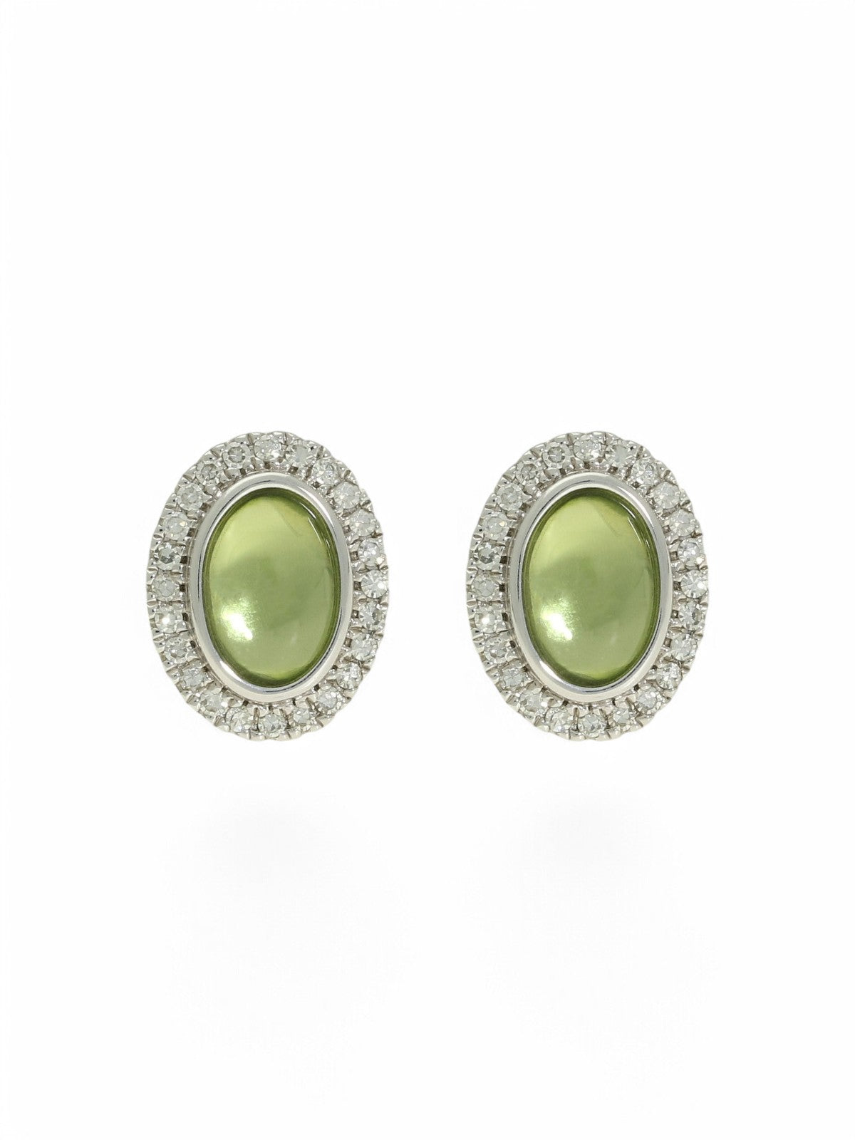 Peridot and Diamond Oval Stud Earrings in 9ct White Gold