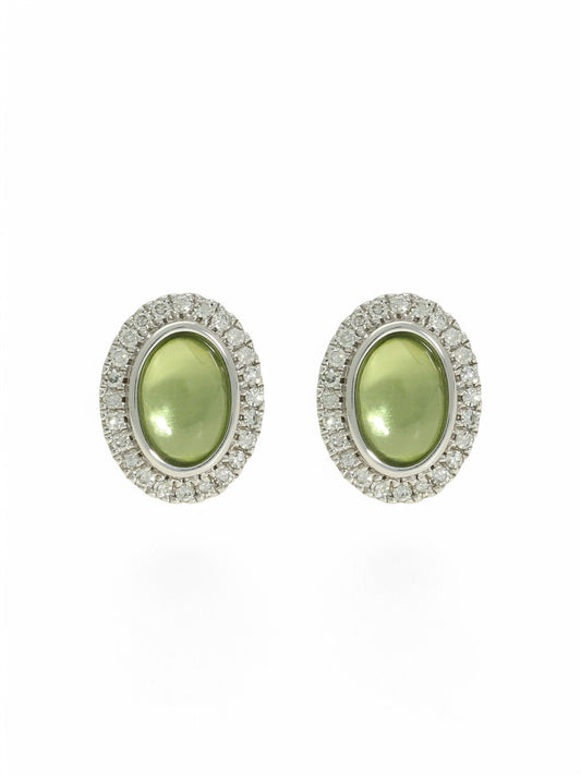 Peridot and Diamond Oval Stud Earrings in 9ct White Gold
