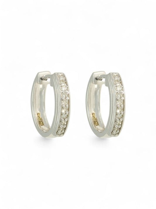 Diamond Channel Set Huggie Hoop Earrings 10mm in 9ct White Gold