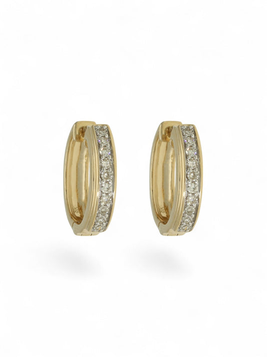 Diamond Channel Set Huggie Hoop Earrings in 9ct Yellow Gold