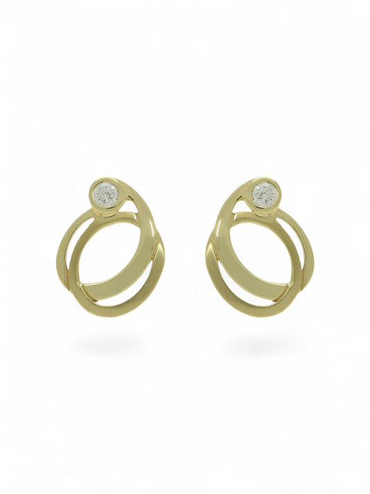 Diamond Set Double Oval Stud Earrings in 9ct Yellow Gold