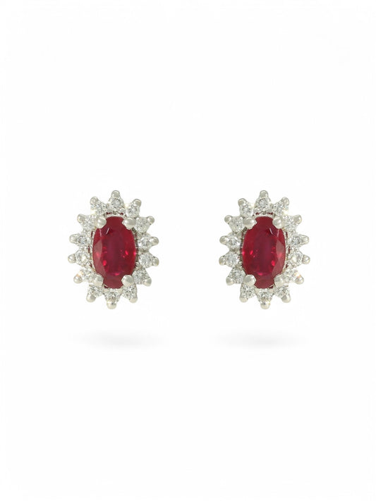 Ruby & Diamond Cluster Stud Earrings in 18ct White and Yellow Gold