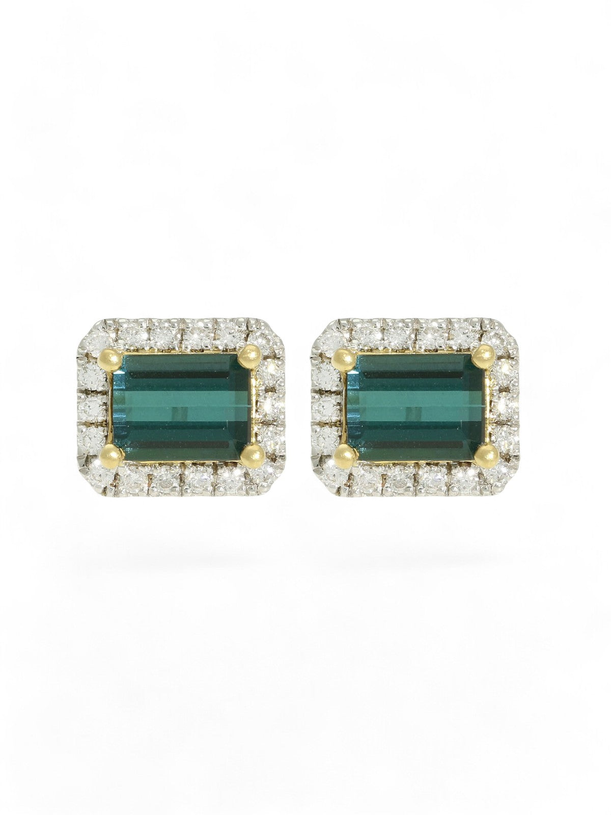 Tourmaline and Diamond Stud Earrings in 18ct Yellow and White Gold
