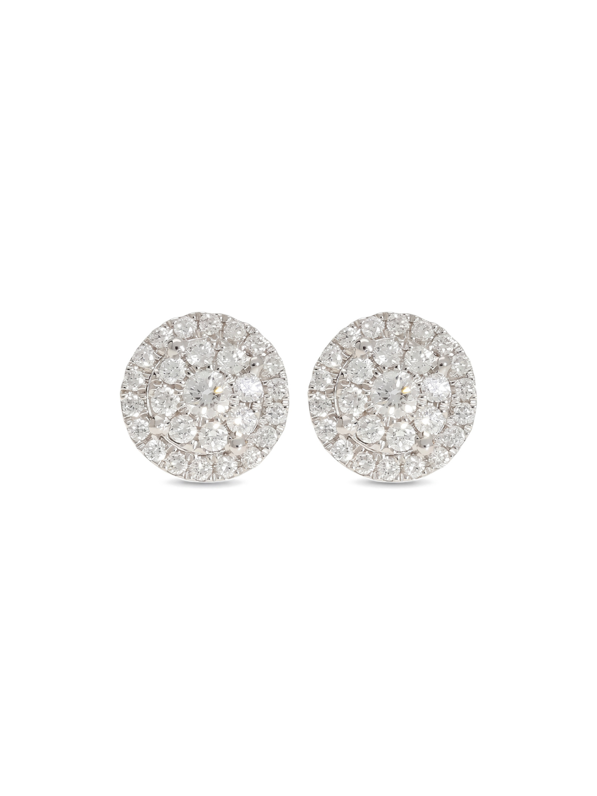 Diamond Cluster Earrings with 0.80ct of Round Brilliant Diamonds in 18ct White Gold