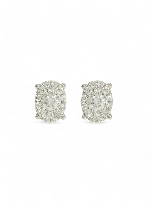 Oval Shaped Pave Set Diamond Stud Earrings in 18ct White Gold