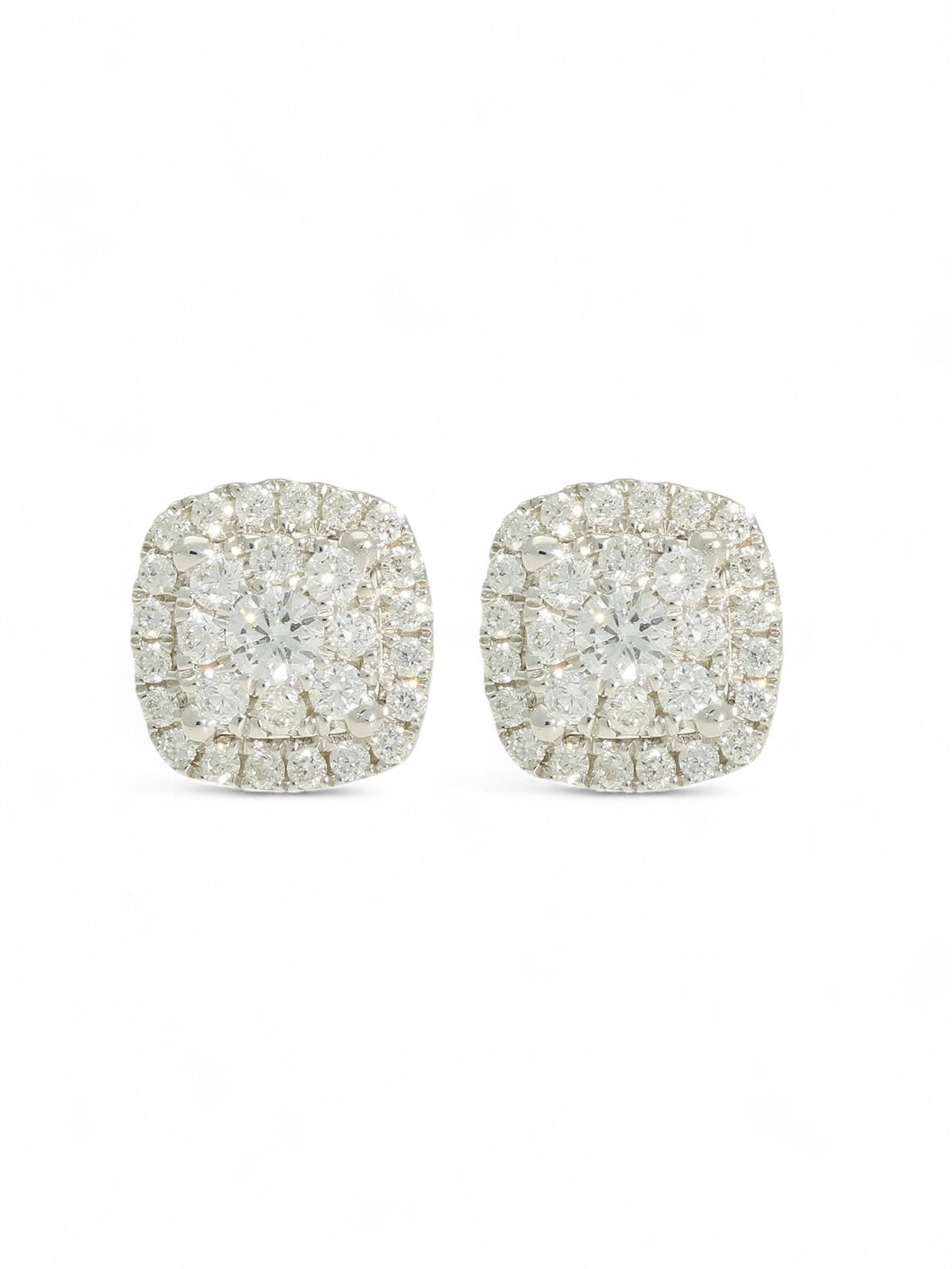 Diamond Square Cluster Stud Earrings 0.65ct in 18ct White Gold