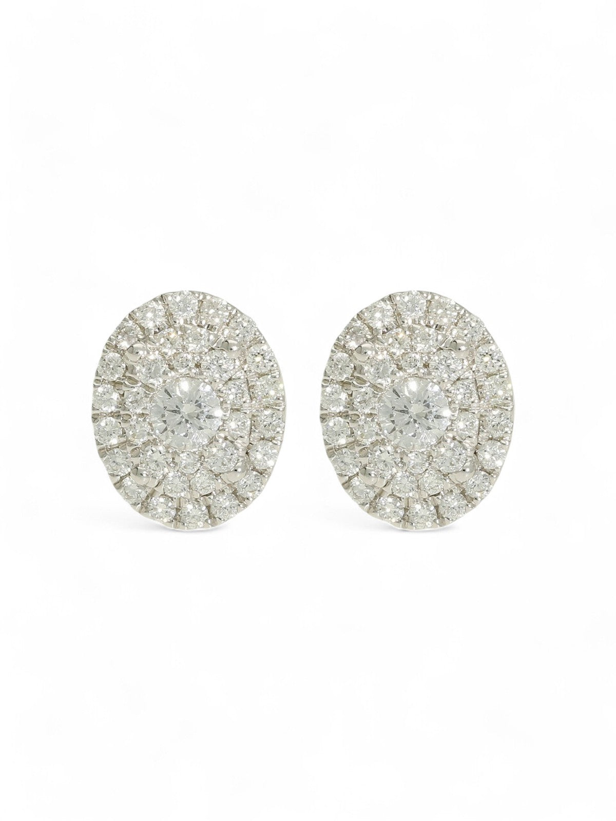 Diamond Oval Design Cluster Stud Earrings 0.79ct in 18ct White Gold