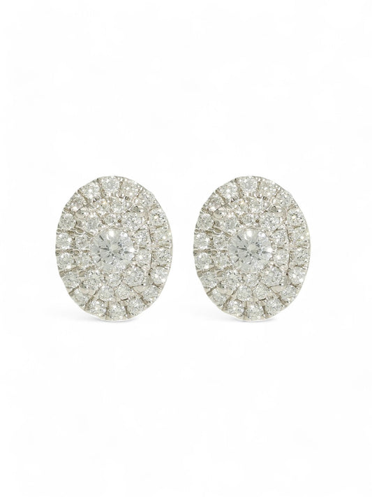 Diamond Oval Design Cluster Stud Earrings 0.79ct in 18ct White Gold