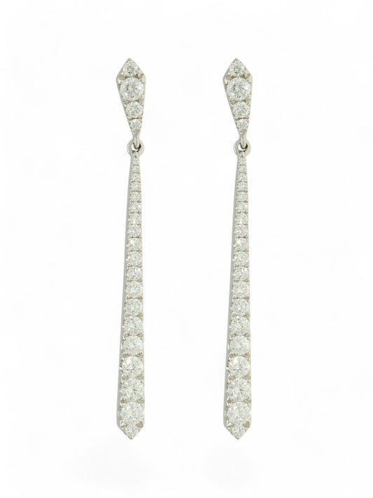 SALE Diamond Set Bar Drop Earrings 1.46ct in 18ct White Gold
