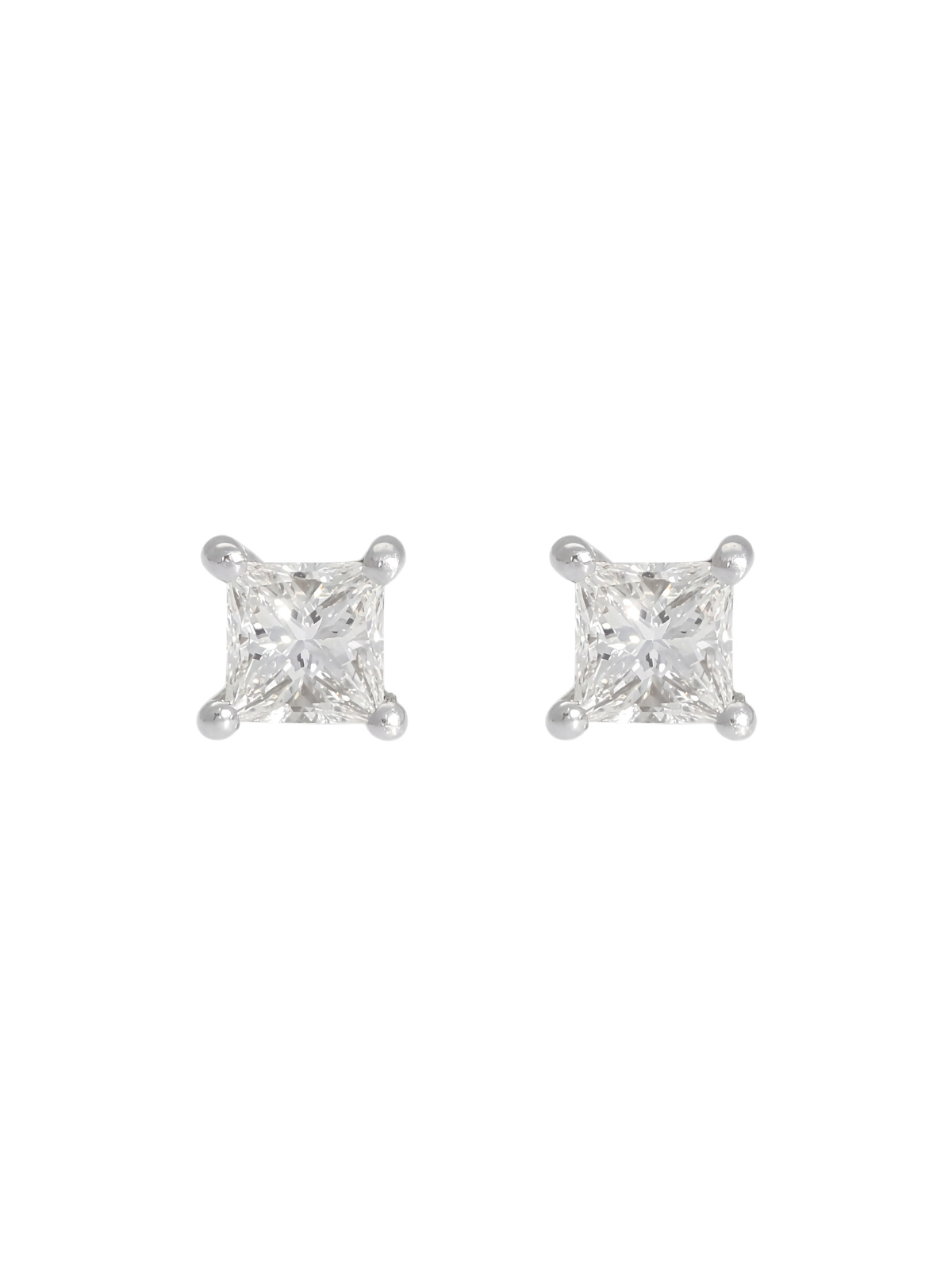 Diamond Solitaire Stud Earrings with 0.40ct of Princess Cut Diamonds in 18ct White Gold