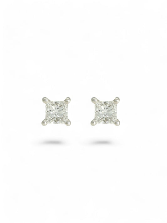 Diamond Solitaire Stud Earrings "The Grace Collection" 0.40ct Princess Cut in 18ct White Gold
