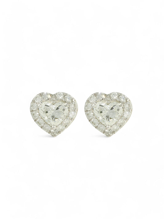 Diamond Cluster Stud Earrings 0.65ct Heart & Round Brilliant Cut in 18ct White Gold