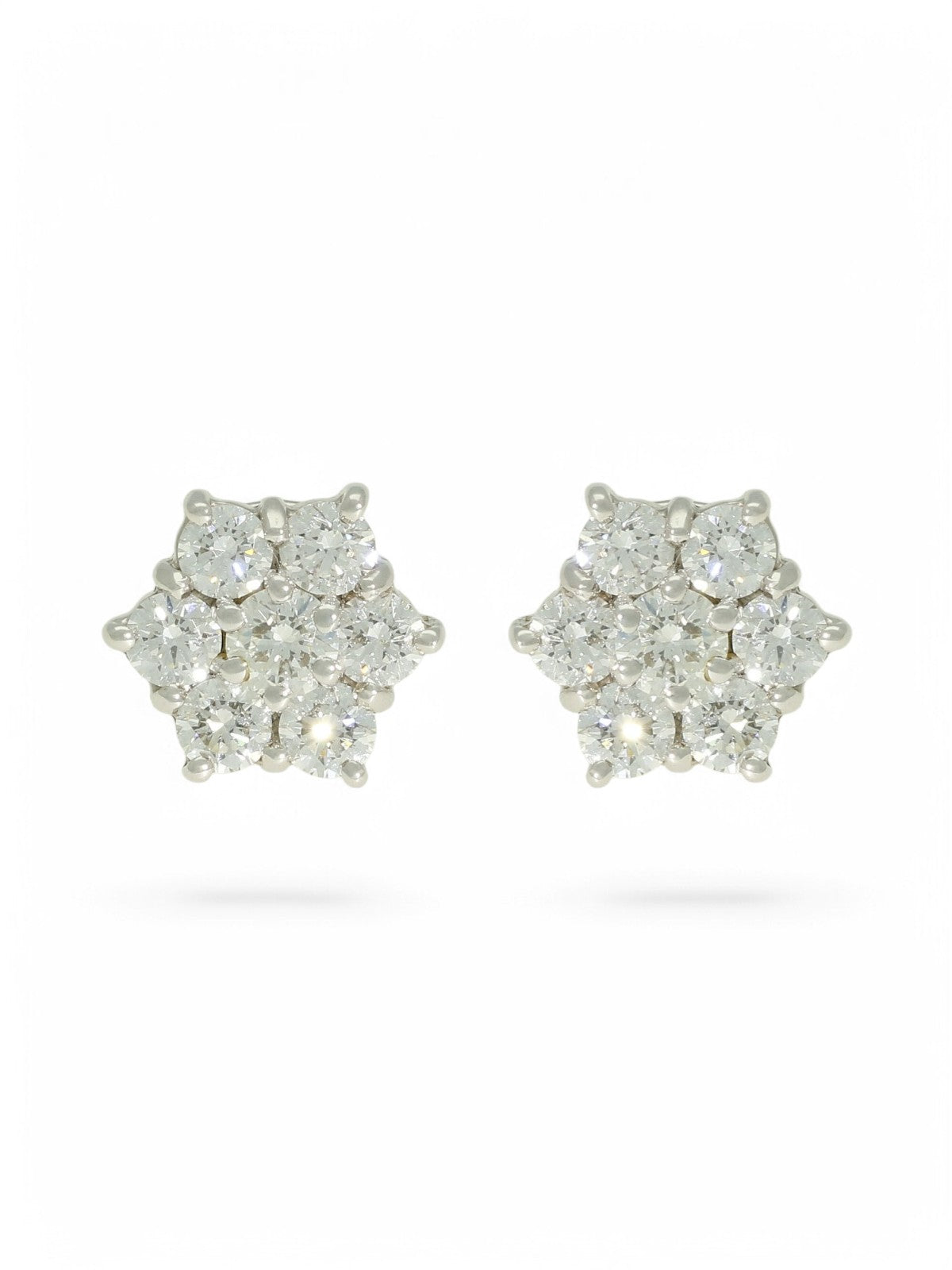 Diamond Flower Cluster Stud Earrings in 18ct White Gold