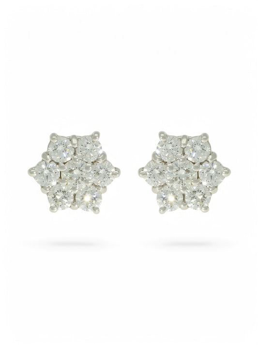Diamond Flower Cluster Stud Earrings in 18ct White Gold