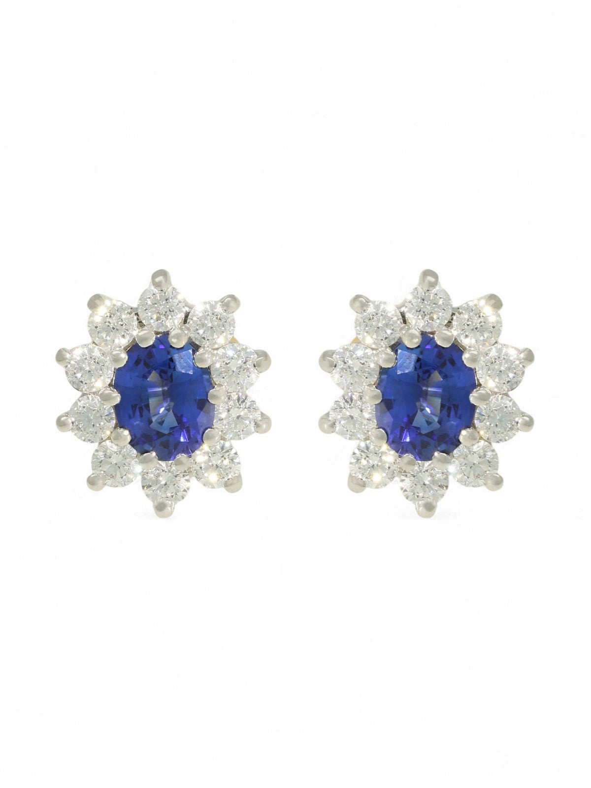 Sapphire & Diamond Cluster Earrings in 18ct Yellow & White Gold