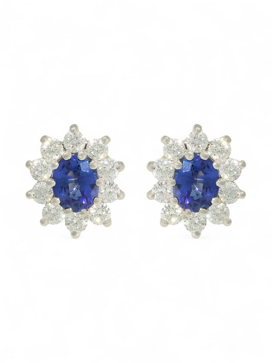 Sapphire & Diamond Cluster Earrings in 18ct Yellow & White Gold